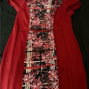 Forever 21 Red and Black Floral Midi Dress
